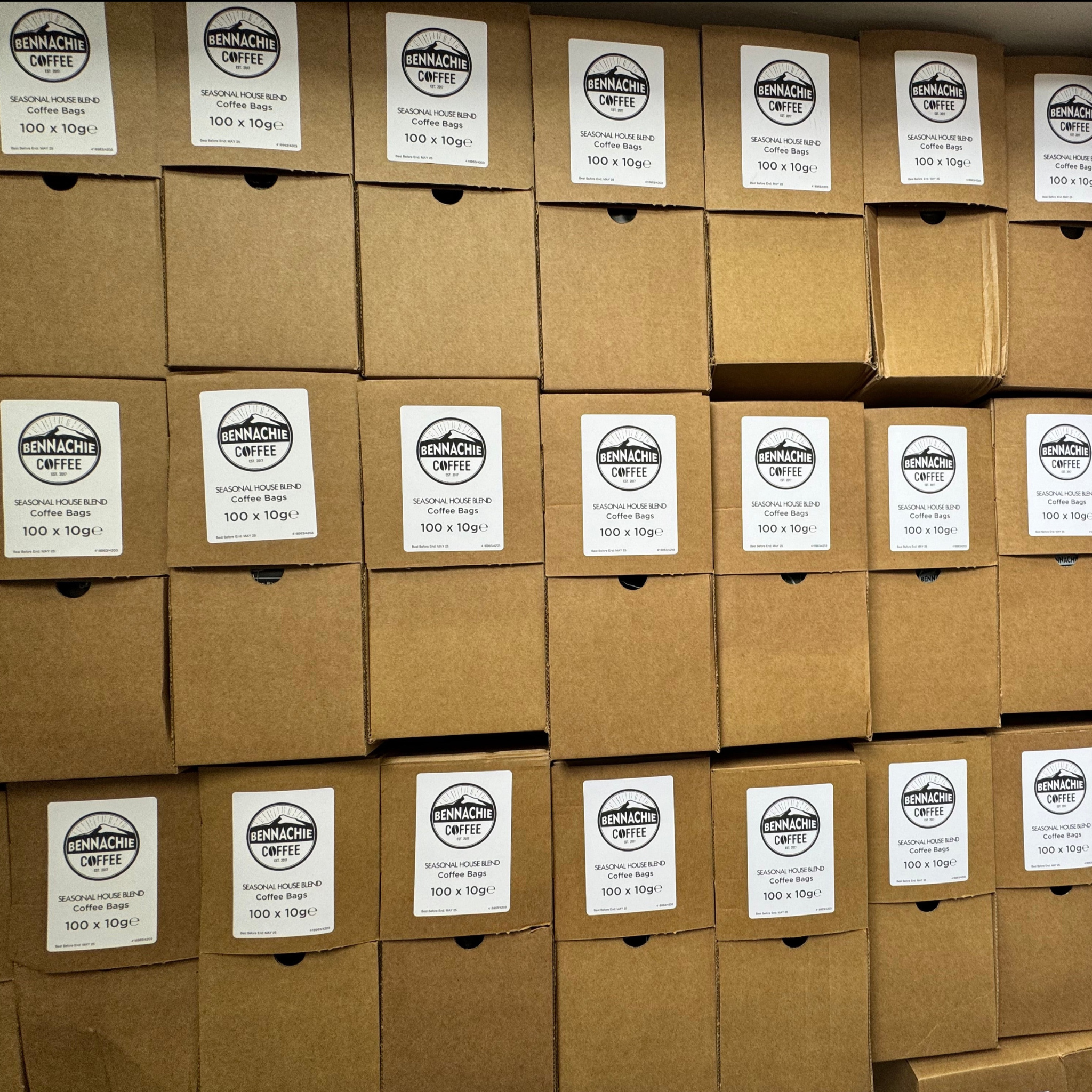 Box of 100 x 10g Biodegradable Coffee Brew Bags - Seasonal House Blend - Bennachie Coffee