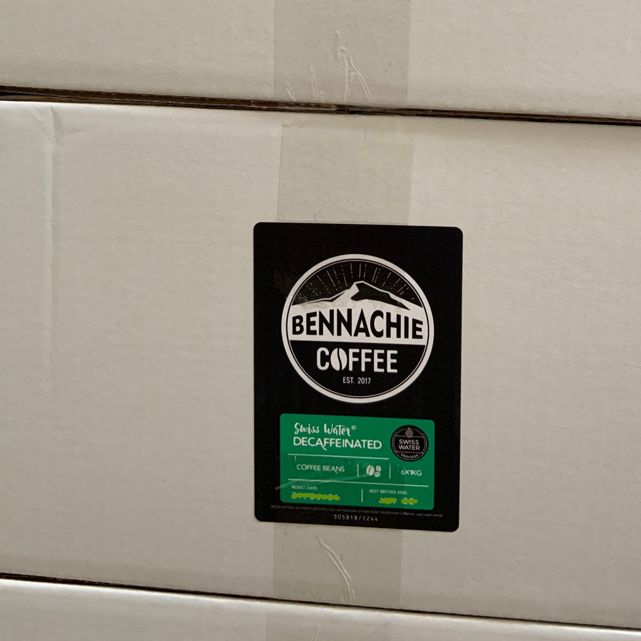 Case of 6x 1kg - Swiss Water Decaf Coffee Beans - Bennachie Coffee