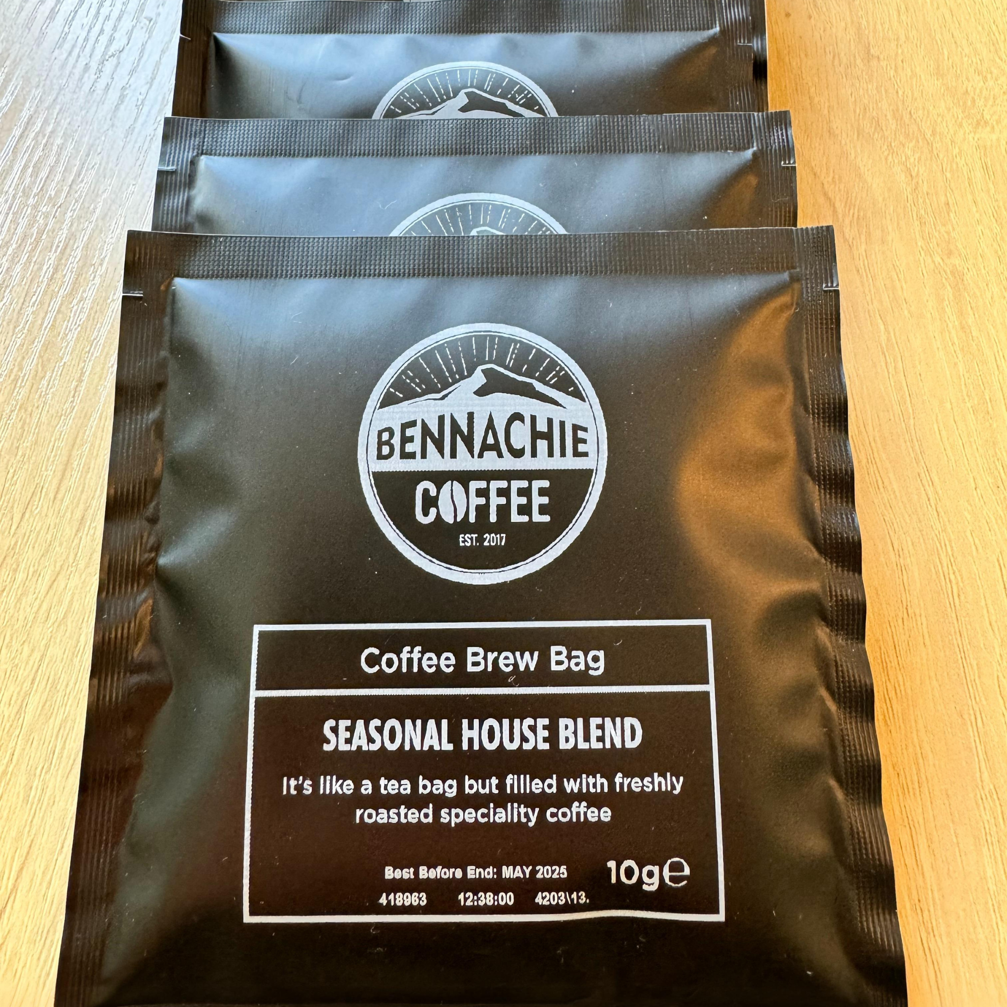 10x10g Biodegradable Coffee Brew Bag - Seasonal House Blend (1 single box) - Bennachie Coffee