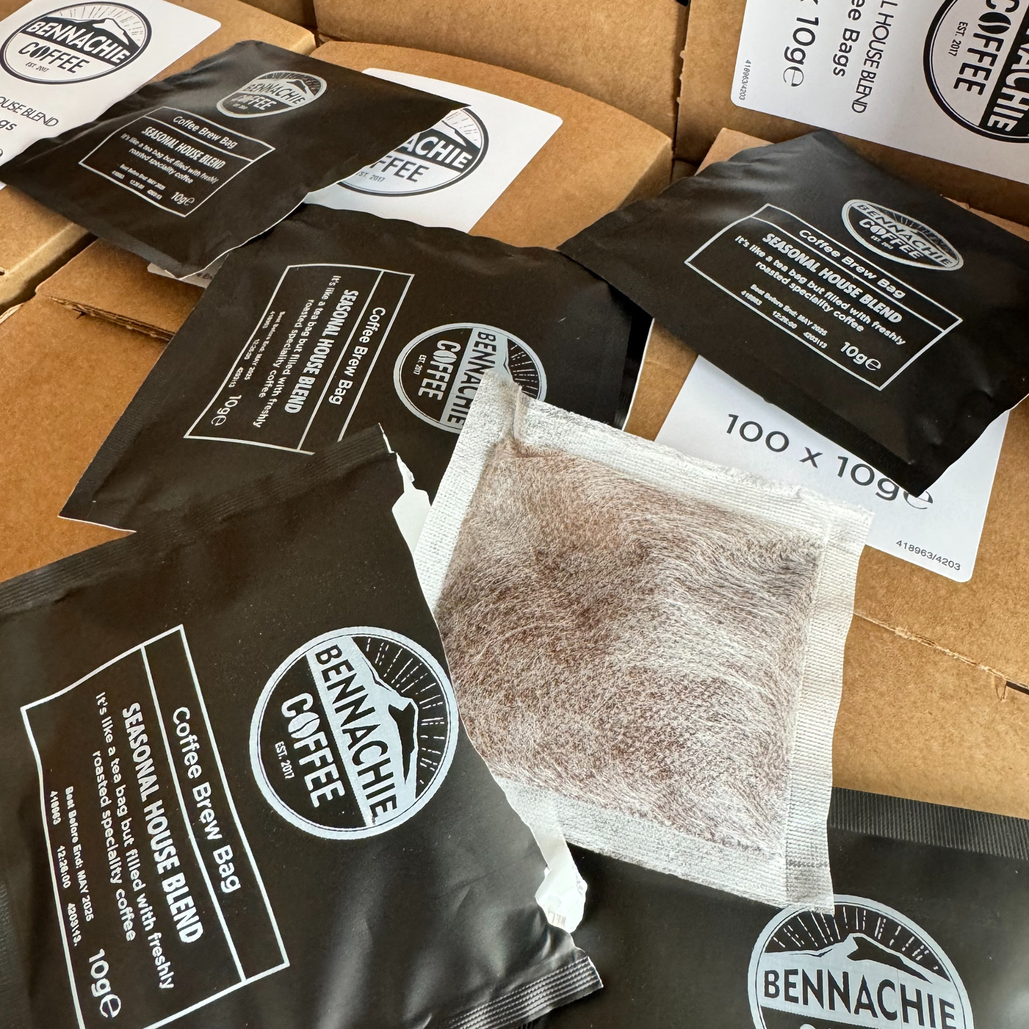 Box of 100 x 10g Biodegradable Coffee Brew Bags - Seasonal House Blend - Bennachie Coffee