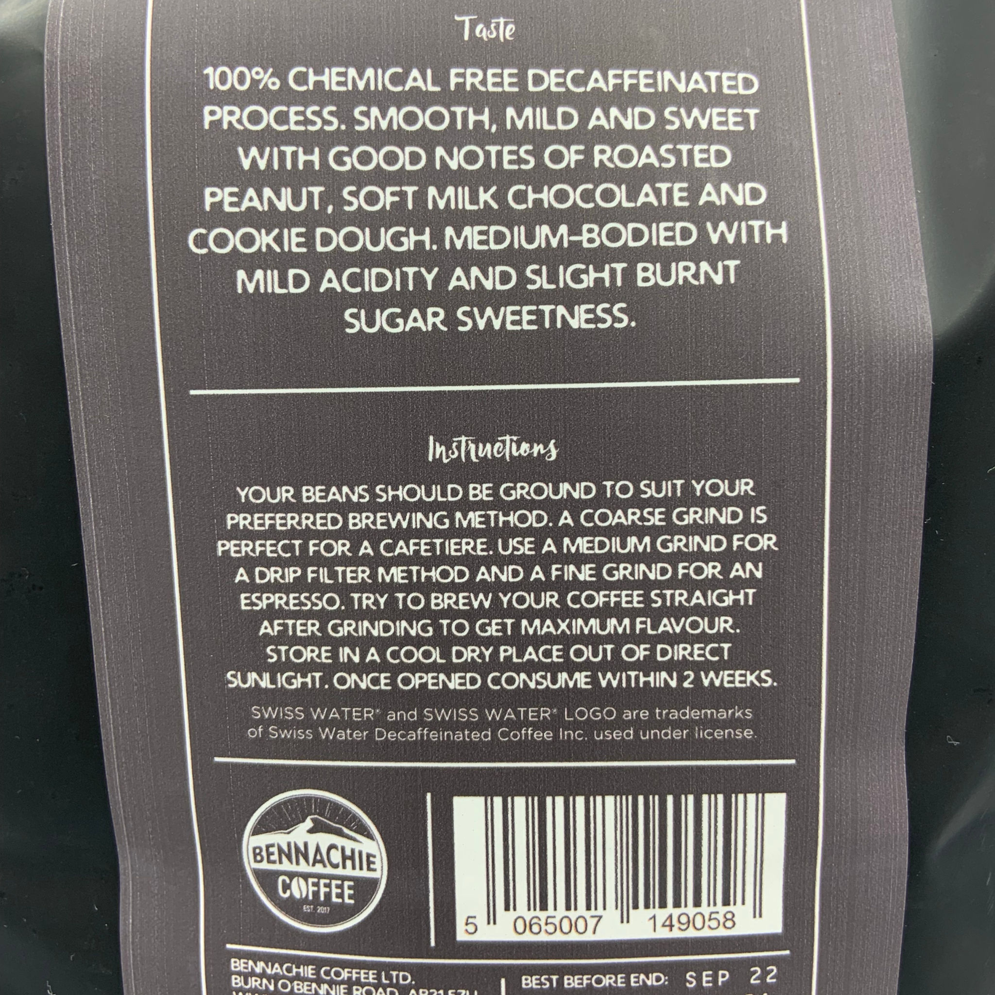 1kg - Decaf, Swiss Water Process - Bennachie Coffee