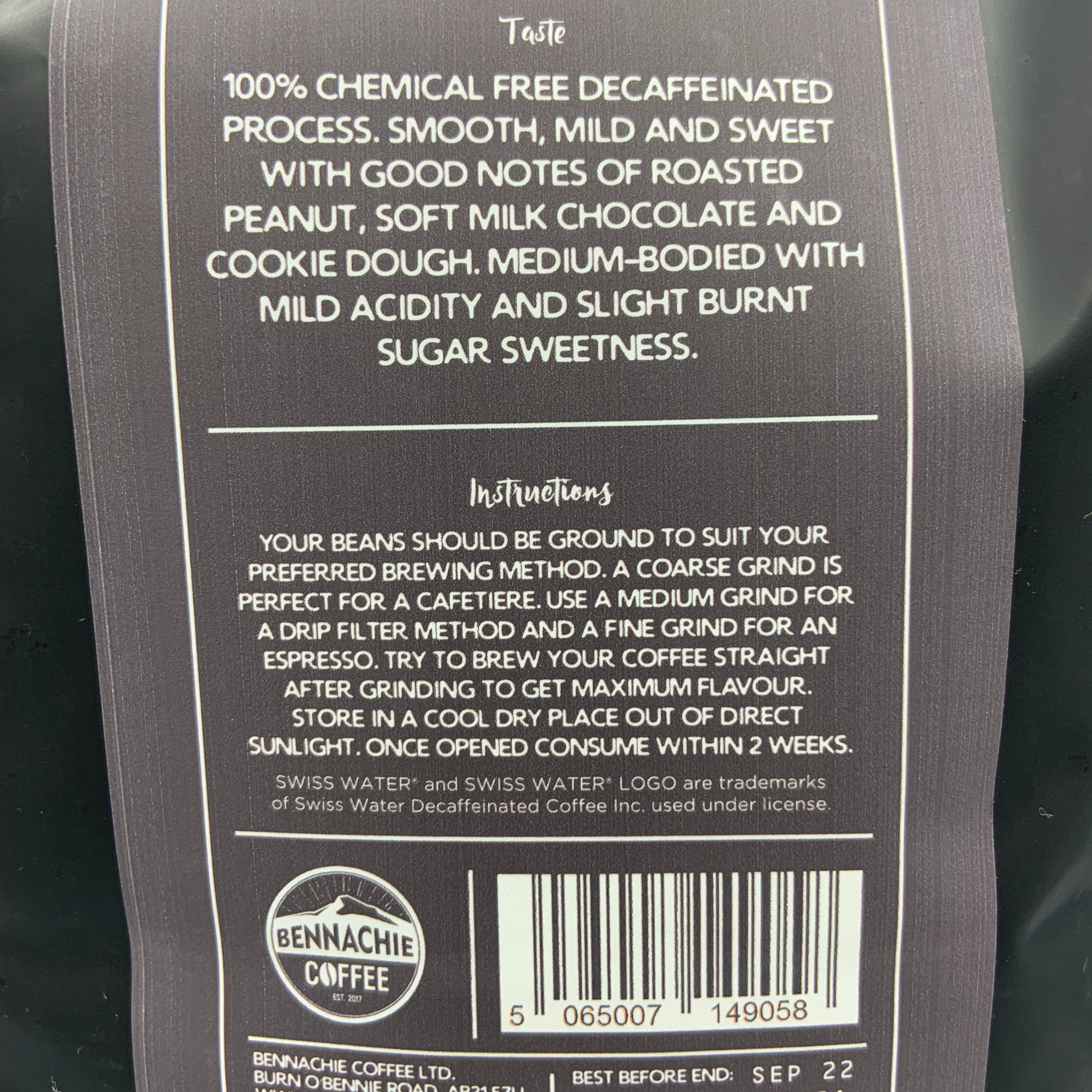 Case of 6x 1kg - Swiss Water Decaf Coffee Beans - Bennachie Coffee