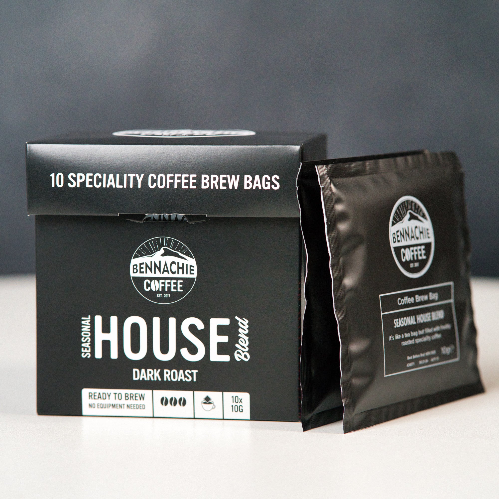 10 x 10g Biodegradable Coffee Brew Bag - Seasonal House Blend (Case, 10 single boxes) - Bennachie Coffee
