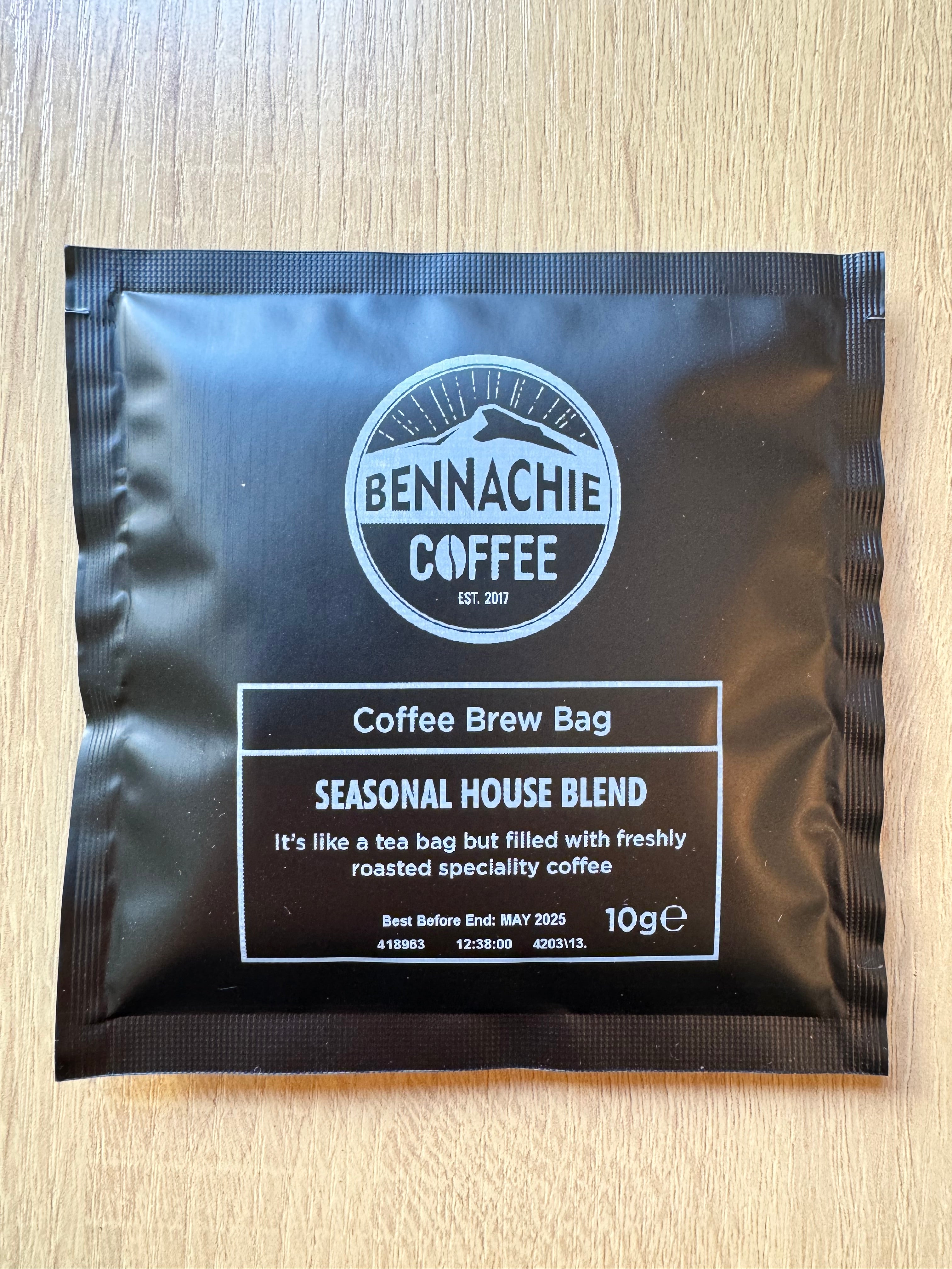 10 x 10g Biodegradable Coffee Brew Bag - Seasonal House Blend (Case, 10 single boxes) - Bennachie Coffee