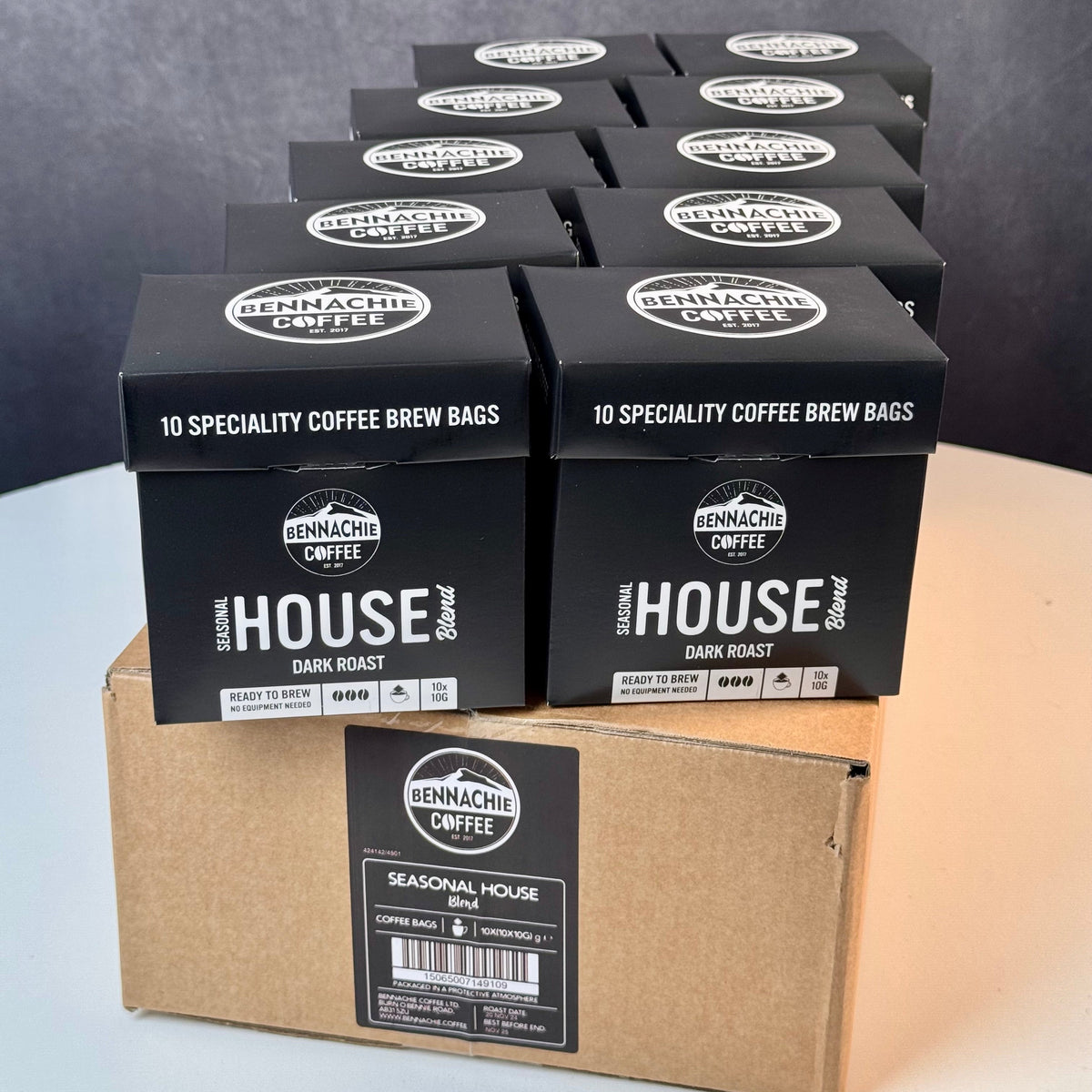 10 x 10g Biodegradable Coffee Brew Bag - Seasonal House Blend (Case, 10 single boxes) (Copy) - Bennachie Coffee