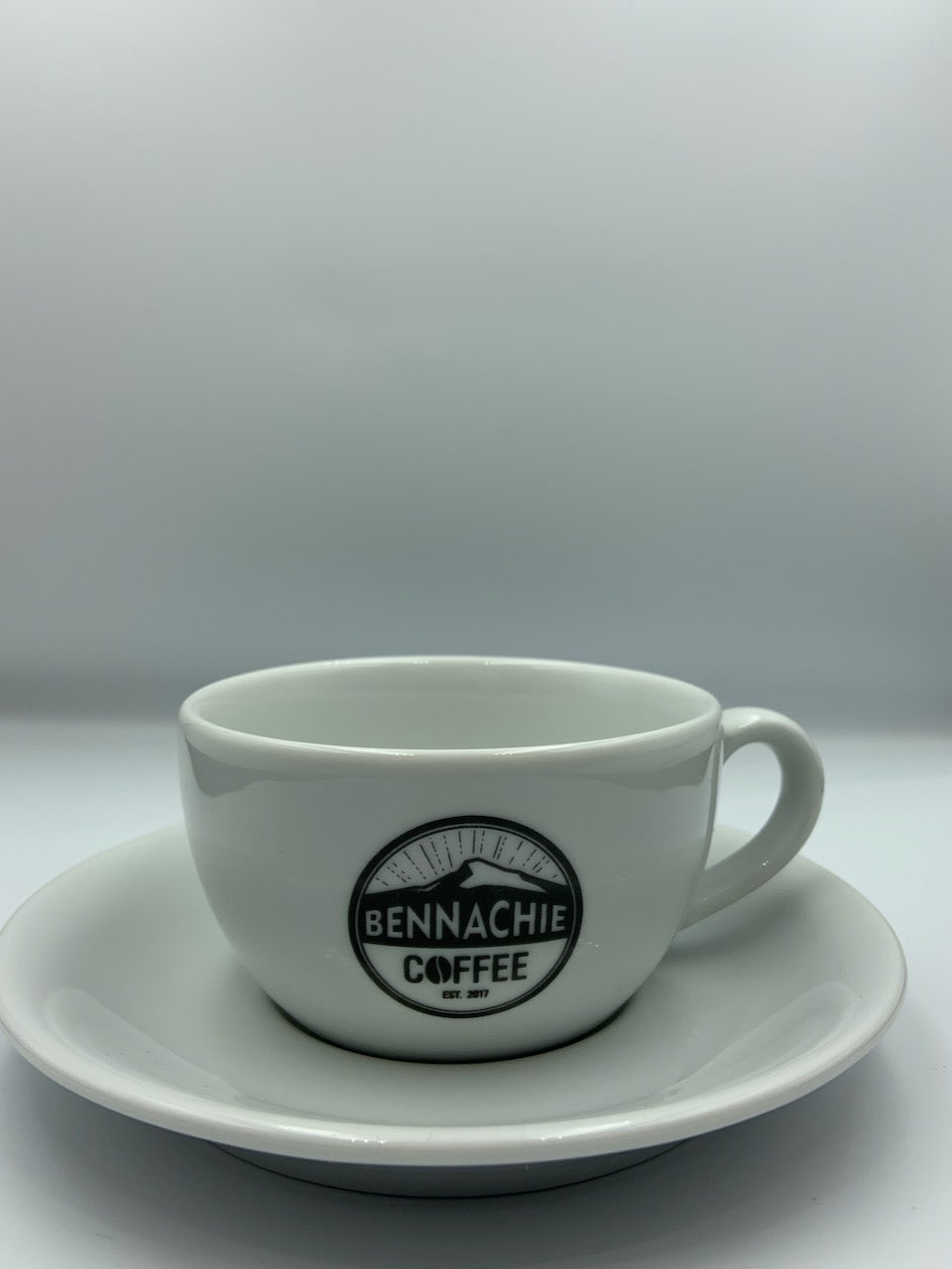 Cappuccino cup & saucer - with Bennachie Coffee logo - Bennachie Coffee