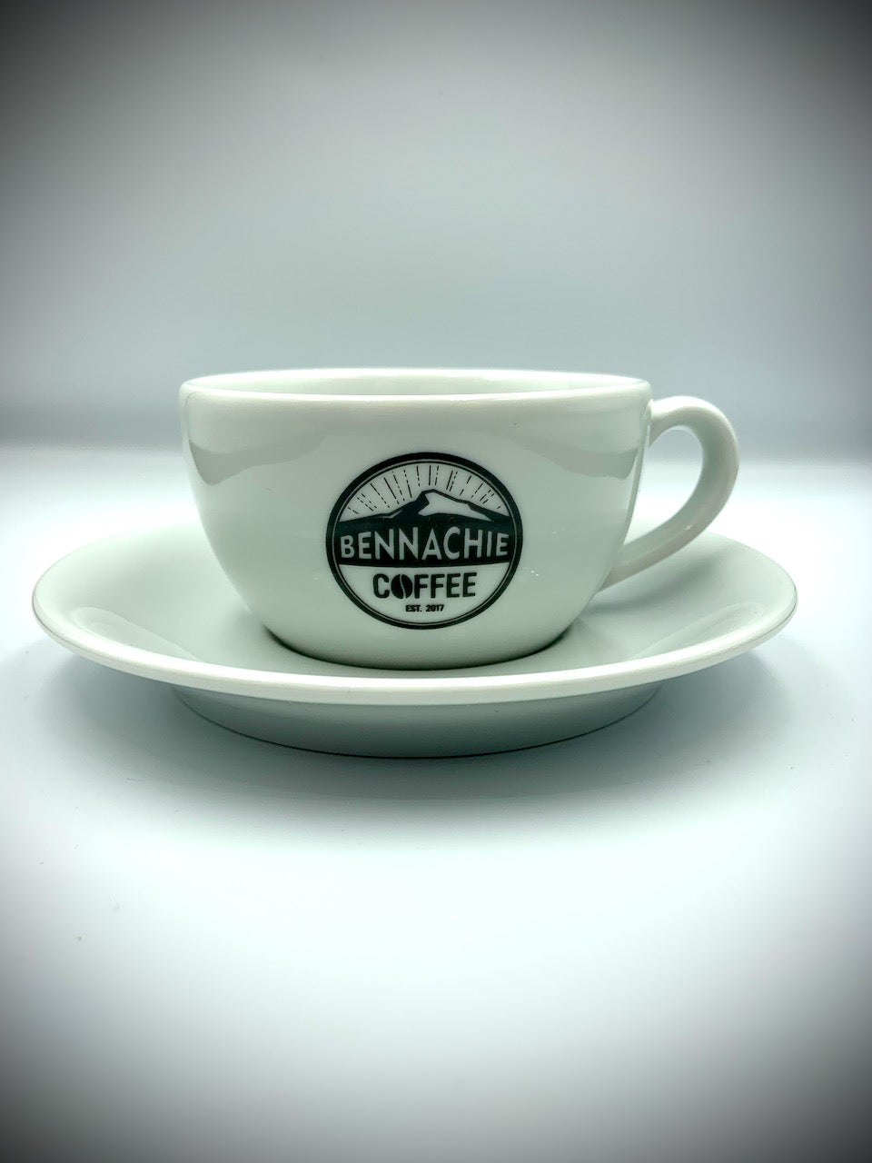 Cappuccino cup & saucer - with Bennachie Coffee logo
